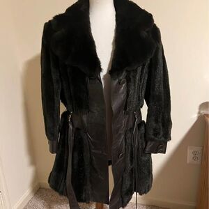 Jet Set of California Black Genuine Leather Fur Coat Size US 12